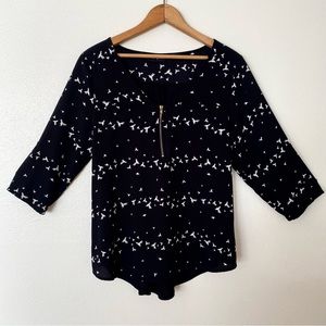 Tempted 3/4 Sleeve Black Blouse Hummingbird Print Womens Size Medium Black White